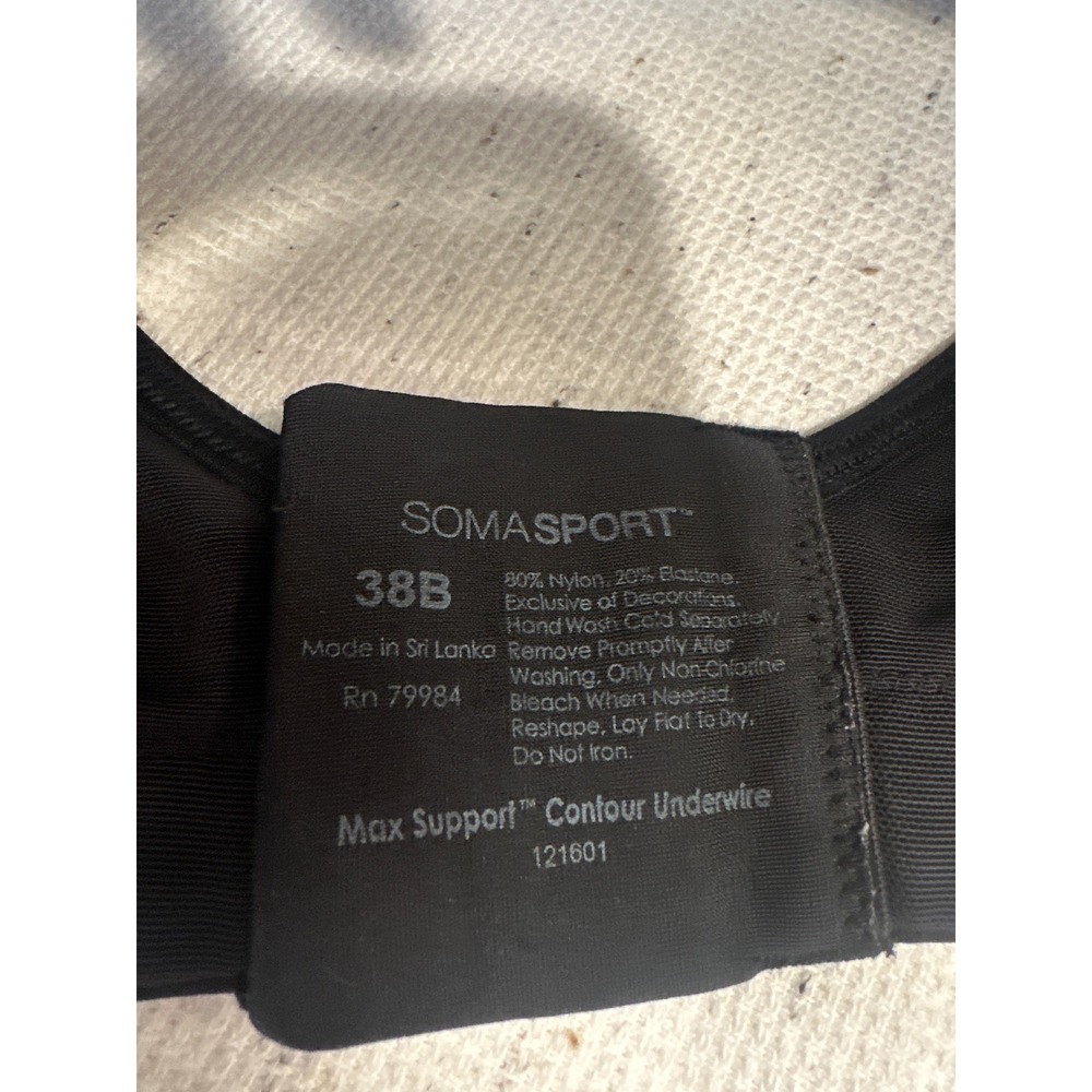 Soma Sport Black athletic Max Support Contour Underwire Sports Bra 38B Women's - Picture 7 of 7